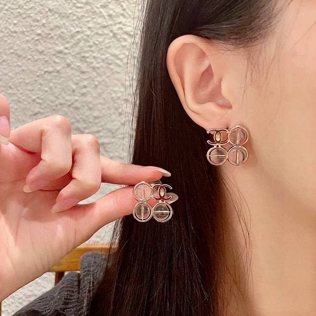 Chanel Transparent Pearl Double C Stud Earrings