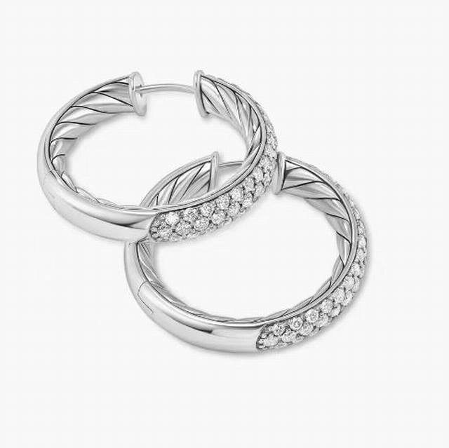 New Arrival. David Yurman Silver Half-Diamond Stud Earrings Size: 25.4 X 4.8 Mm,