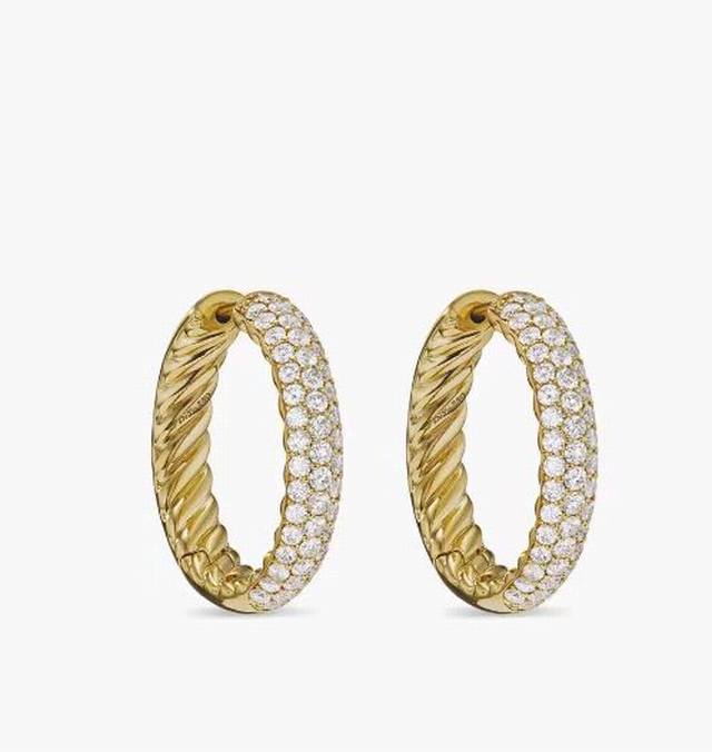 New Arrival. David Yurman Gold Half-Diamond Stud Earrings Size: 25.4 X 4.8 Mm, I