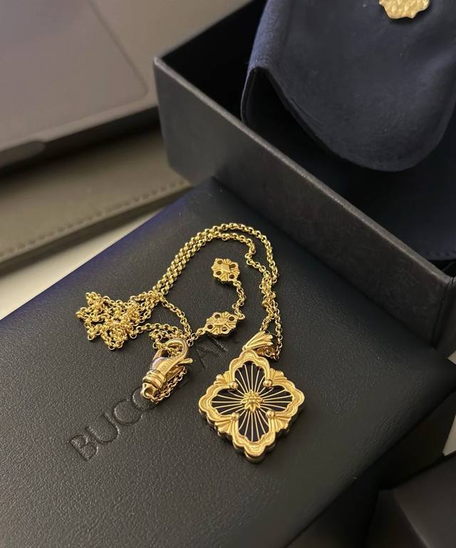 Gold-Plated Premium-Quality Bouchard Large Blue Enamel Necklace