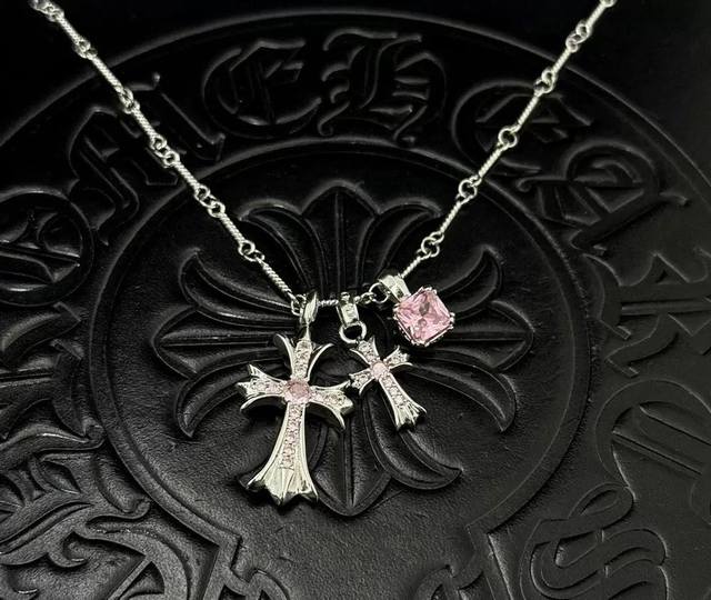 New Arrival, Store-Quality Chrome Hearts Purple Pink Square Candy Cross Necklace