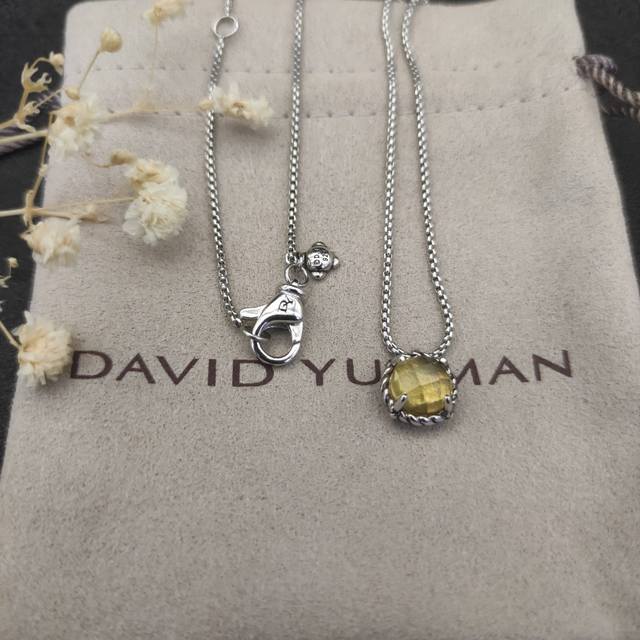 David Yurman 8Mm Main Stone Four-Prong Yellow Sapphire Necklace. Chain Thickness