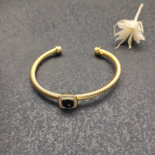 New Arrival. David Yurman 4Mm Gold-Tone Square Diamond Chain Black Diamond Brace