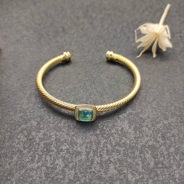 New Arrival. David Yurman 4Mm Gold-Tone Square Diamond Chain Blue Diamond Bracel