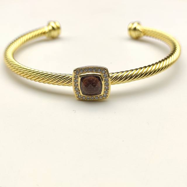 New Arrival. David Yurman 4Mm Gold-Tone Square Diamond Chain Black Diamond Brace