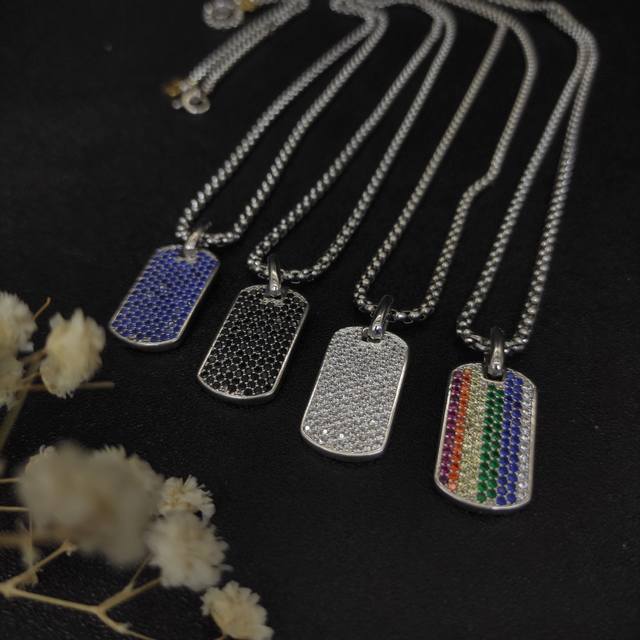 David Yurman Full Diamond Pendant Necklace. White Diamonds, Black Diamonds, Blue