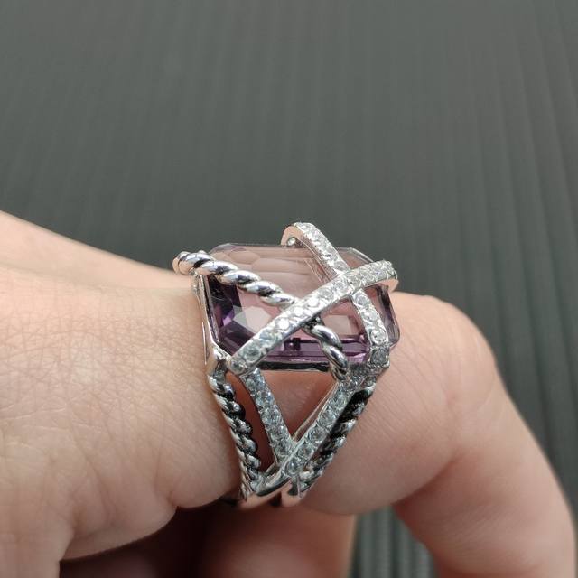 New Arrival. David Yurman Bezel-Set Gemstone Ring With Black Onyx, White Crystal