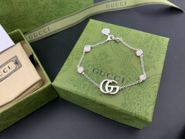 Gucci Double G Flower Pink Crystal Bracelet In Stock, Length: 18 Cm, Item Number