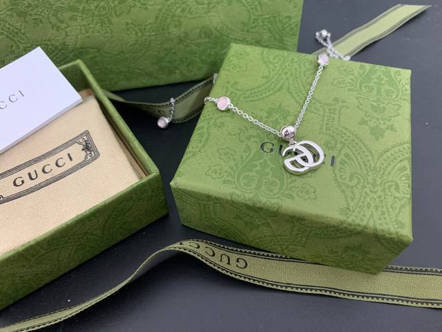 In Stock Gucci Double G Pink Crystal Necklace In Stock