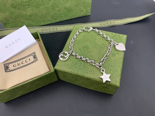 In Stock! Gucci Gucci Chunky Star Heart Double G Bracelet In Stock Length: 18-20