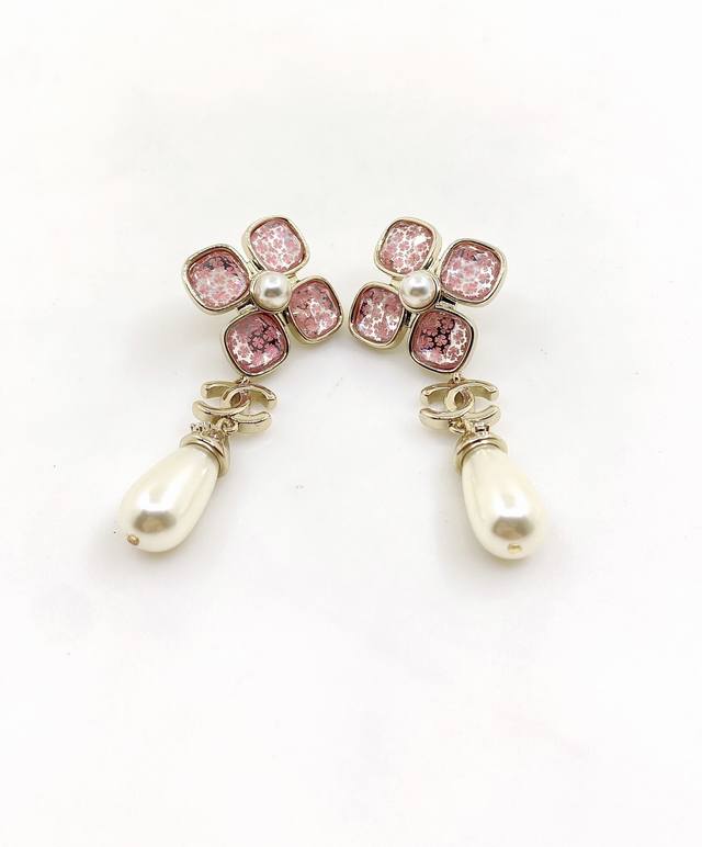 Chanel Latest Pink Crystal Cc Earrings, Consistent Zp Brass Material