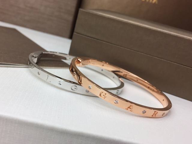 Bvlgari Letter-Shaped Diamond Bracelet With Iconic Logo, Interspersed With Diamo