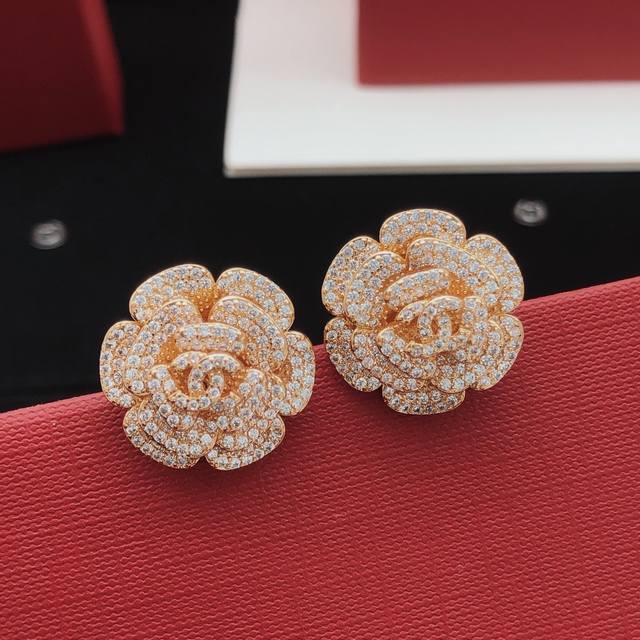 Code Xed0385 Ch*Nel Latest Rose Gold Camellia Flower Ear Studs, Consistent Zp Br