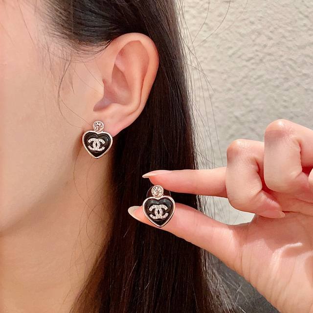 Chanel Heart Double C Diamond-Studded Earrings