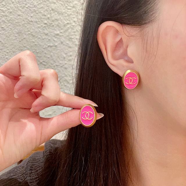 Chanel Oval Fluorescent-Colored Ear Studs