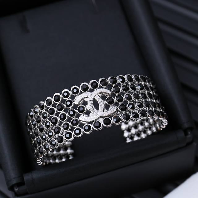 Ch Nel Full Diamond Double C Wide Bracelet. Absolutely Stunning, Adjustable Open