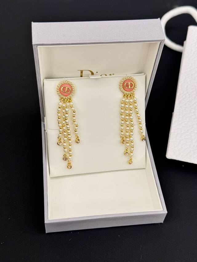 D*Or Latest Pink Pearl Fringe Ear Studs, Zp Brass Material