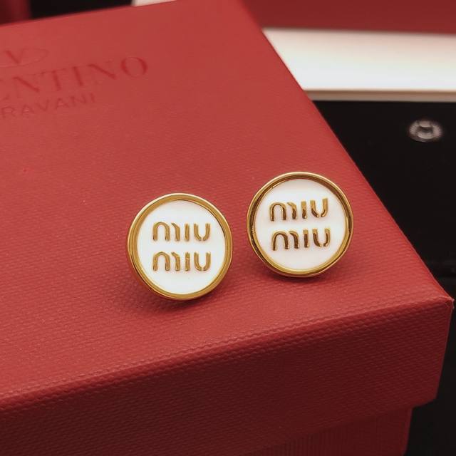 Code Med0025 Miu Miu* Latest Model Round White Earrings, Zp Brass Material
