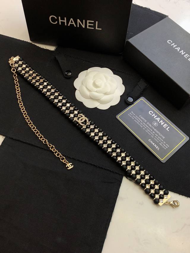 Chanel Necklace Hot New Arrival Chan 23 Triple Diamond Double C Logo Black Pearl