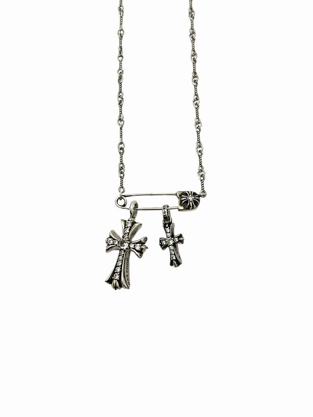 Krosin Stone-Studded Double Cross Necklace With Braided Pin. Accessories Can Be