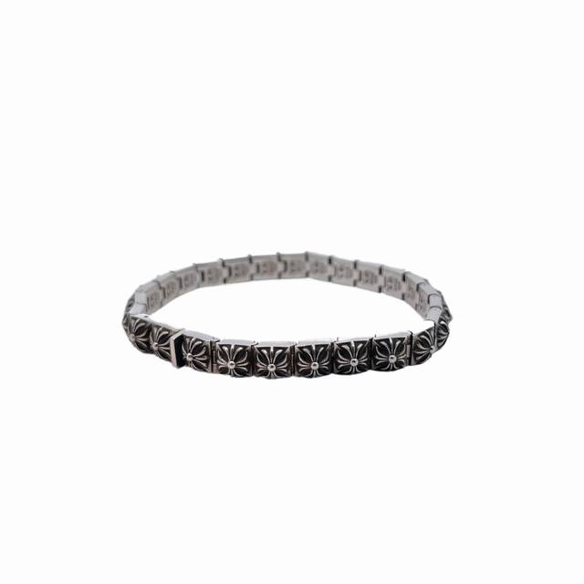 Chrome Hearts Cross Flower Square Grid Fine Square Grid Bracelet, Pure Silver Ha