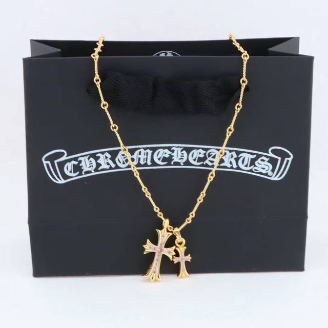 Crocs Babyfat Pink Diamond Pendant Necklace, Gold. The Metal Parts Are Made Of H