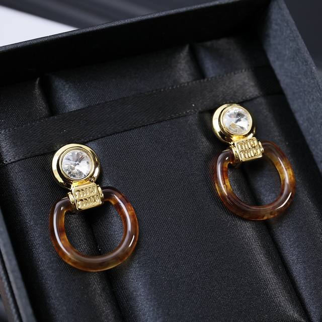 Miu Miu Acrylic Resin Earrings, Featuring A Golden Color Palette, Versatile For