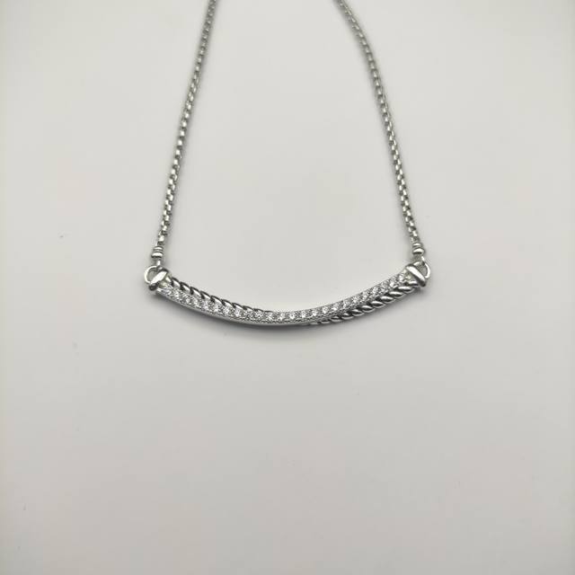 New David Yurman Silver Smile Diamond Necklace. Chain Width: 2Mm, Length: 45Cm +