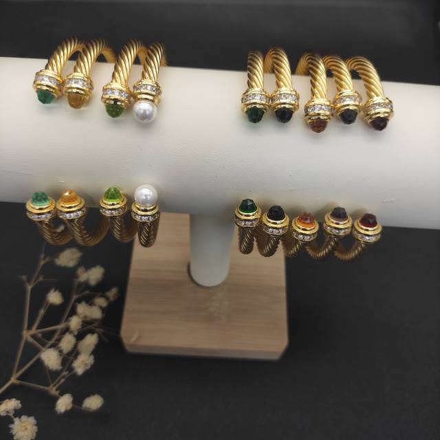 David Yurman 5Mm Gold-Plated Diamond-Studded Shallow Bracelet. Available In Nine