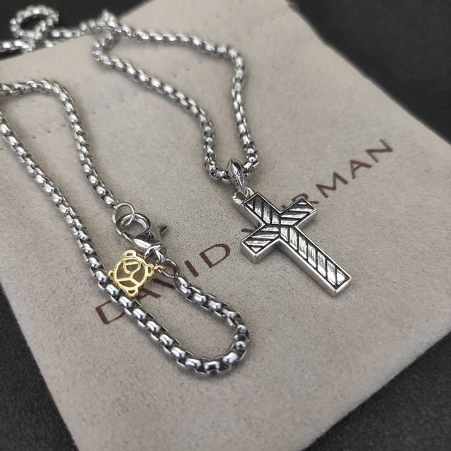 David Yurman Black Cross Necklace. Chain Thickness: 3Mm, Length: 50+5Cm Or 60+5C