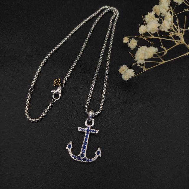David Yurman Sea Anchor Blue Diamond Necklace. Chain Thickness: 3Mm, Length: 50+