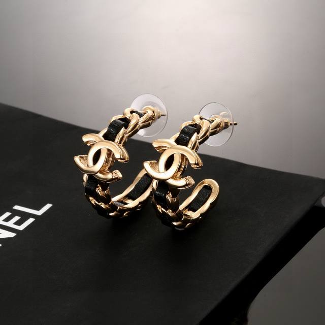 Chanel Classic Black Leather Double C Earrings. This Versatile Piece Is Incredib