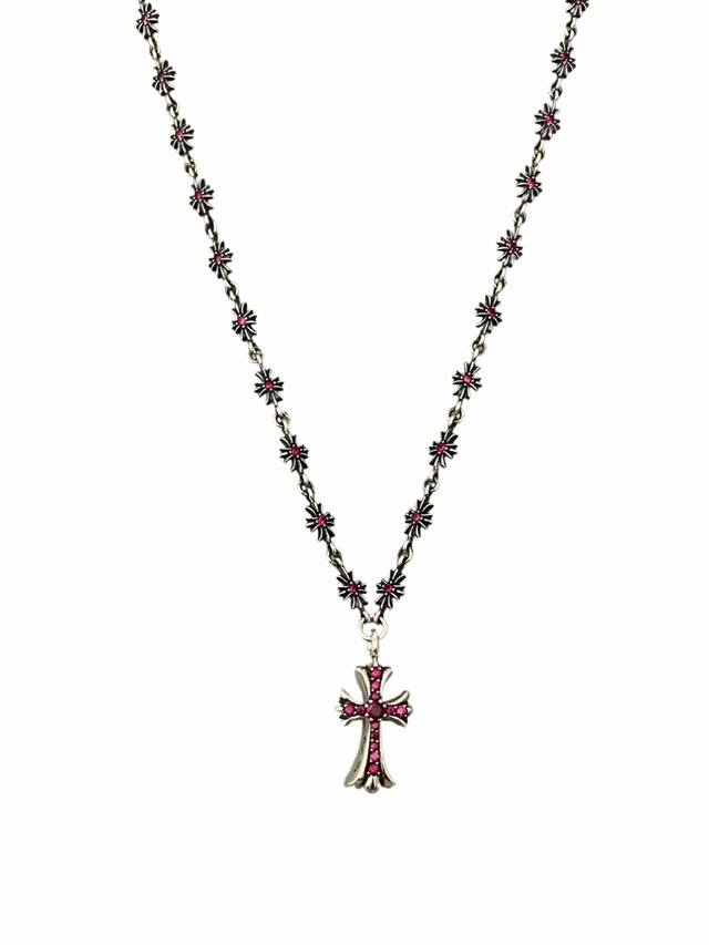Croxin Red Zircon Cross Necklace Set Full Red Sapphire Zircon Cross Flower Tiny