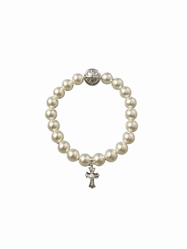 Chrome Hearts 8Mm Pearl Diamond Cross Bracelet Best Collaboration Ever! Gothic C