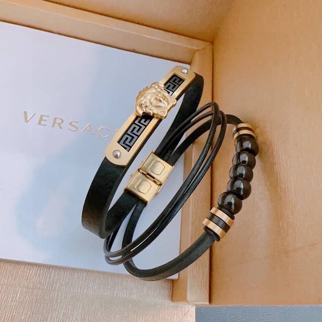 High-Quality Versace Handmade Leather Bracelet With D&M Logo, Stylish And Edgy,