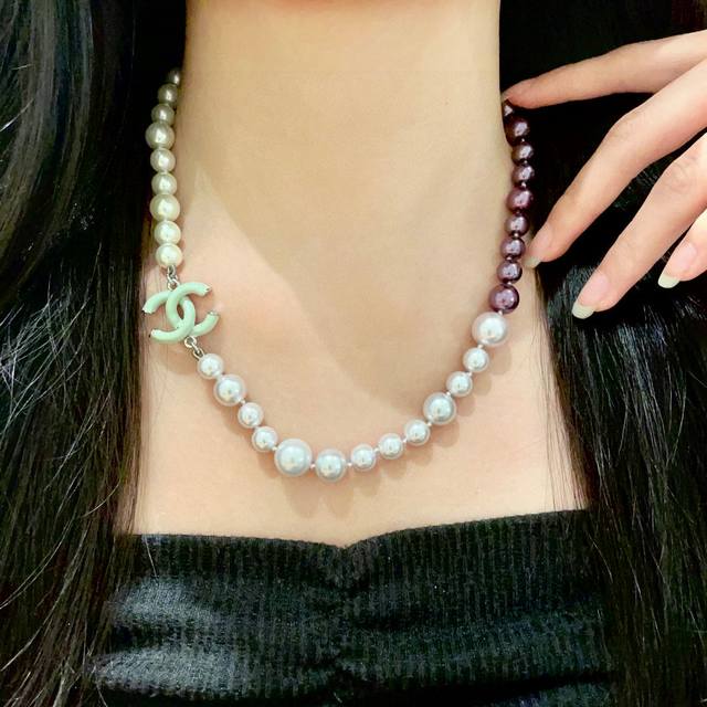 Chanel Color-Block Pearl Double C Necklace