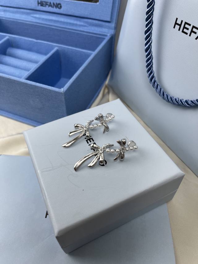 New Hefang Hefang Satin Bow Stud Earrings