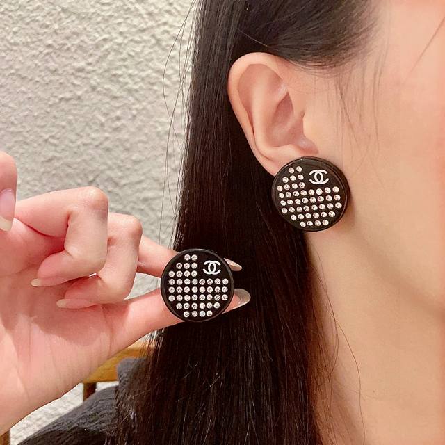 Chanel Double C Diamond Stud Earrings