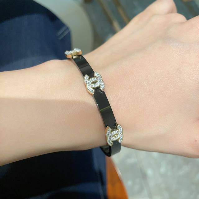 New Chanel Carbon Black Bracelet With Heavy Bling Bling, Excellent Color Combina