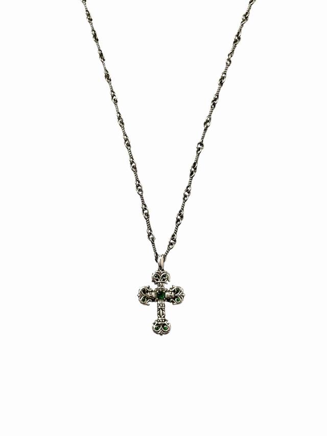 Chrome Hearts Green Diamond Mini Flame Cross, Pure Silver Material, Vintage Fini