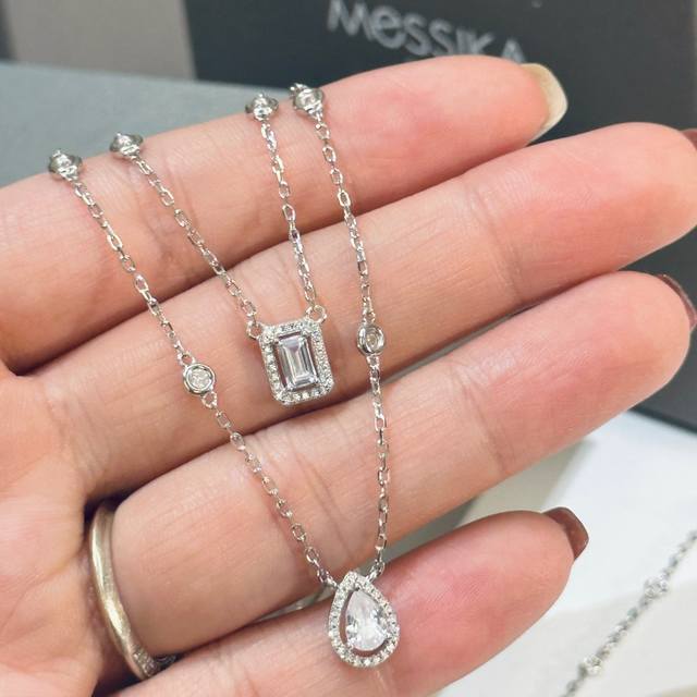 A1117 Messika New Design Double-Layer Square Diamond Teardrop Fringe Necklace, P