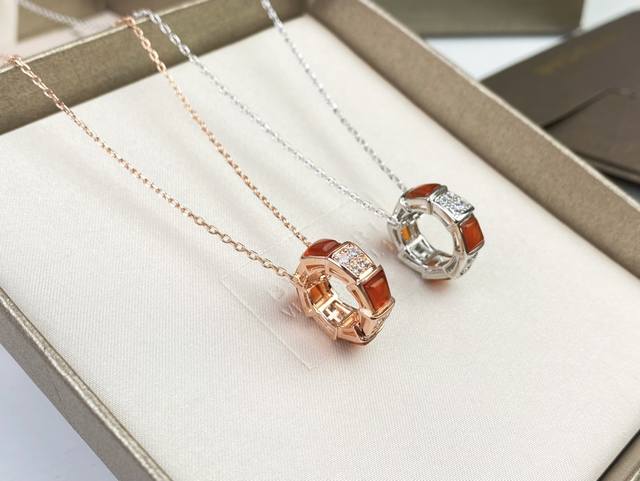 Bvlgari Red Agate And Diamond-Set Snake Bone Pendant Necklace. Red Agate And Dia