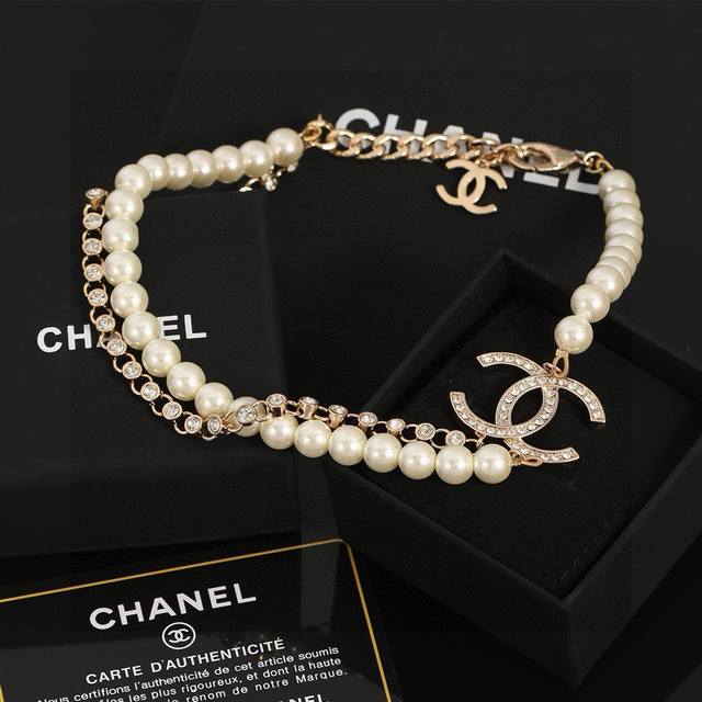 Latest Chanel Double C Pearl Double-Layer Necklace, Extremely Beautiful, Elegant