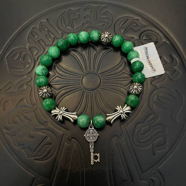 Chrome Hearts Green Agate Bead Cross Bracelet, Fashionable And Elegant, Versatil