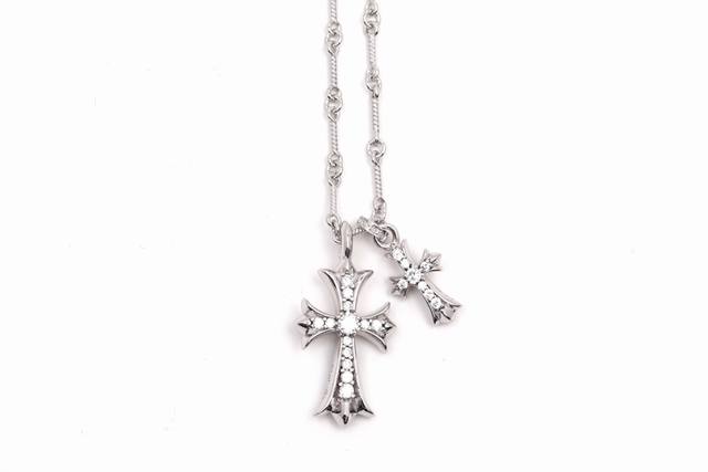 Chrome Hearts 18K Gold-Plated Double Cross Necklace, 925 Silver With Vacuum Elec