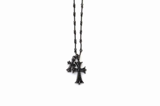 Krosin Special Edition Double Cross Black And Silver Necklace. Vacuum Electropla