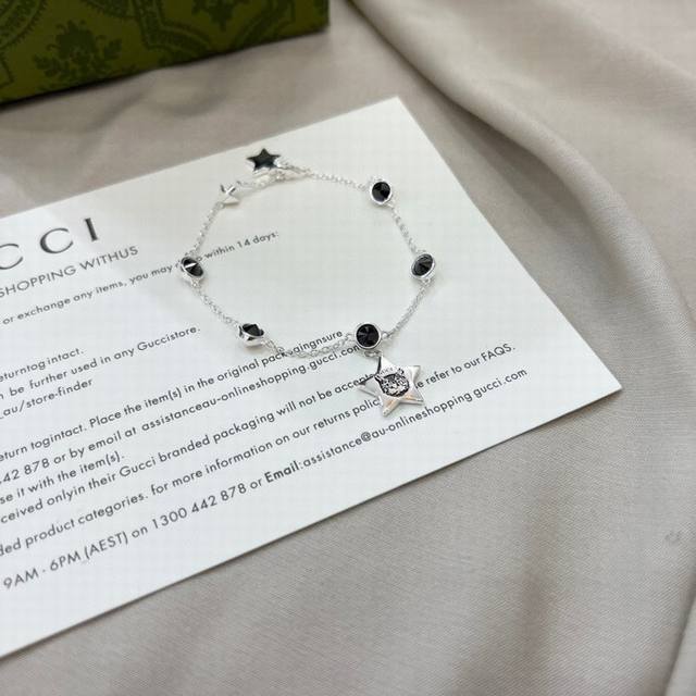 Gucci Five-Pointed Star Cat Black Spinel Bracelet, Size: 20 Cm, Adjustable