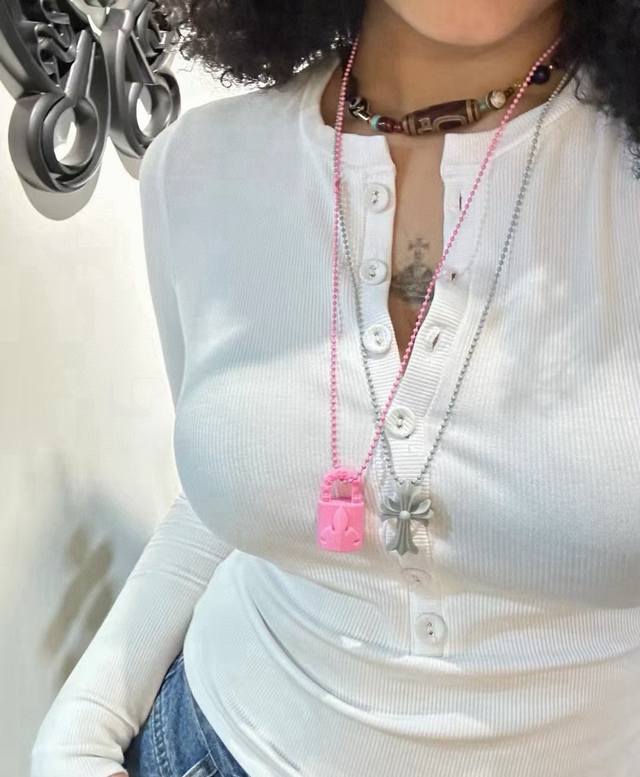New Chrome Hearts Cross Resin Bead Necklace, Exquisite Boutique Craftsmanship, Q
