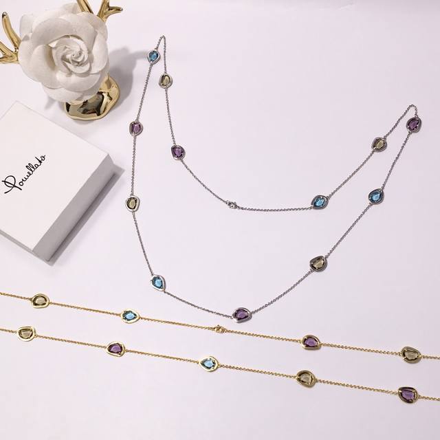 Italian-Style Baoman-Style Colorful Irregularly Cut Gemstone Long Necklace Sweat