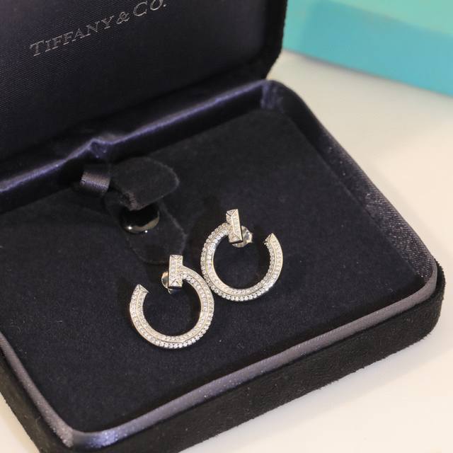 New Tiffany Earrings T-Shaped Earrings Silver Needle + Gold-Plated Material With